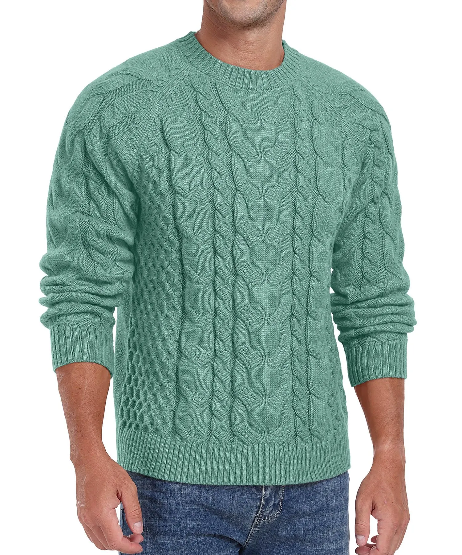 Askdeer Men's Crewneck Sweater Cable Knit Pullover Sweater Soft Casual Long Sleeve Textured Sweater Tops