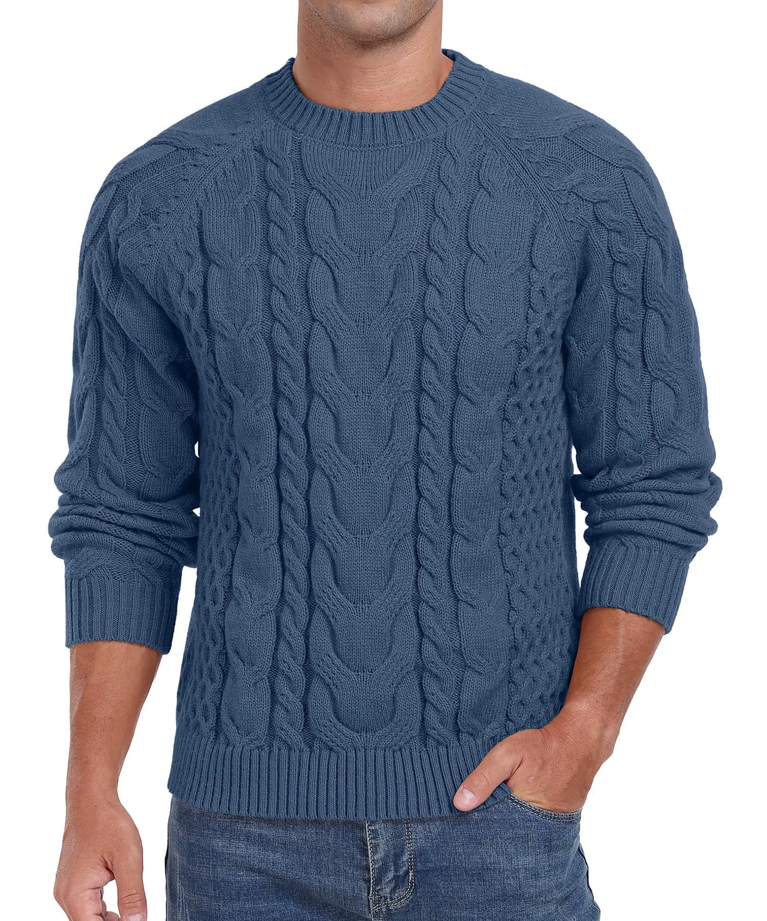 Askdeer Men's Crewneck Sweater Cable Knit Pullover Sweater Soft Casual Long Sleeve Textured Sweater Tops