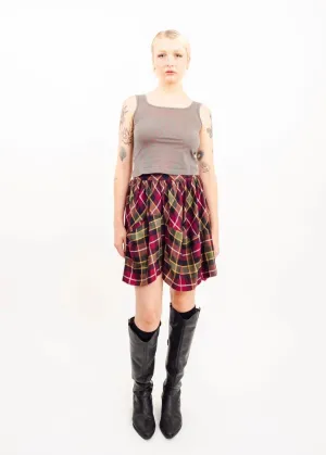 Asymmetric draped tartan skirt