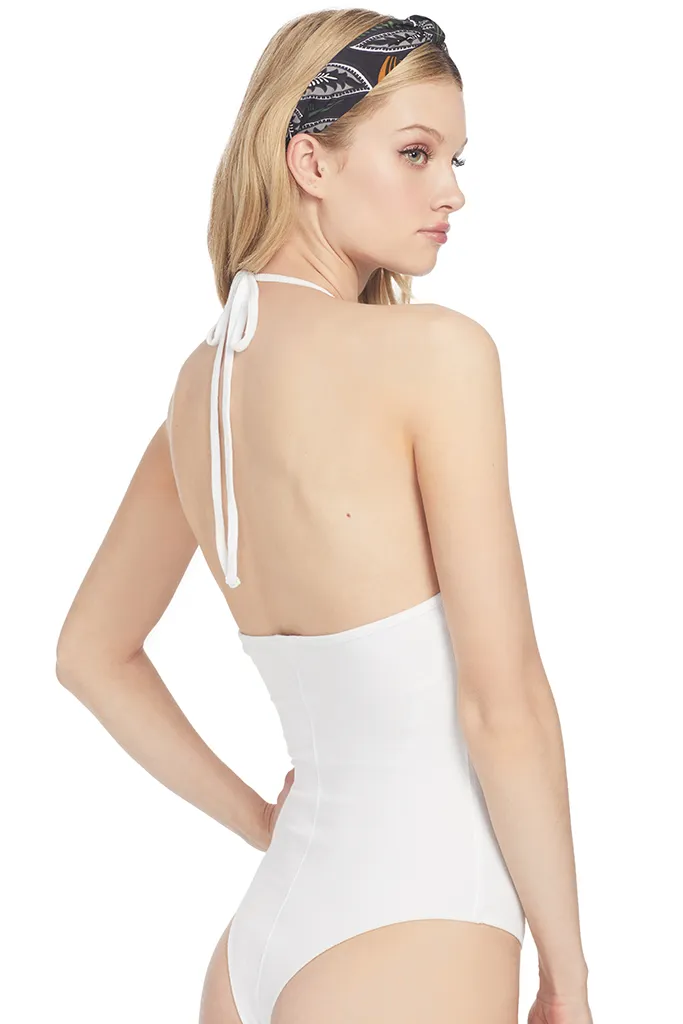 ATM Micro Modal Rib Halter Bodysuit (White)