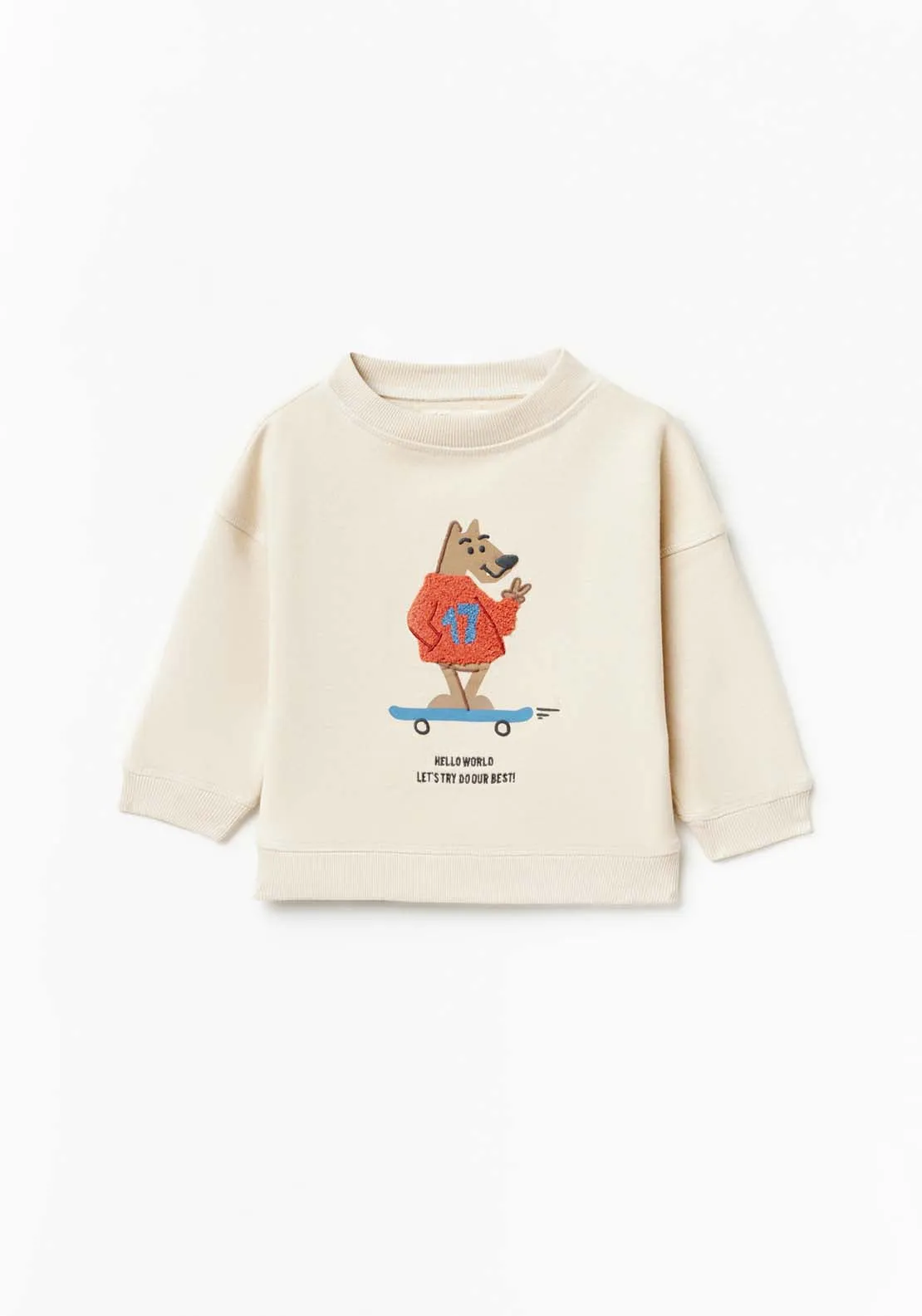 Baby Boy Long Sleeve Skating Dog Sweatshirt - White