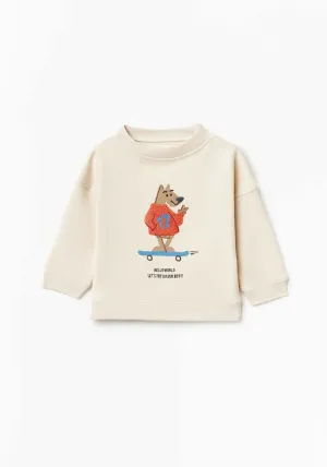 Baby Boy Long Sleeve Skating Dog Sweatshirt - White