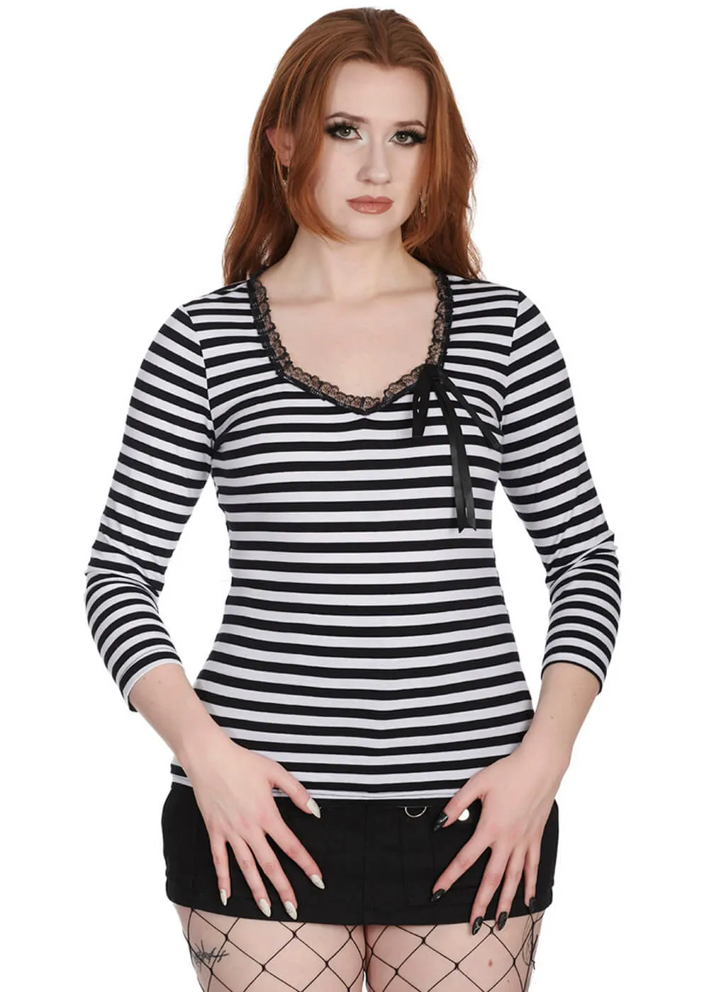 Banned Fade Into You Striped Top Black White