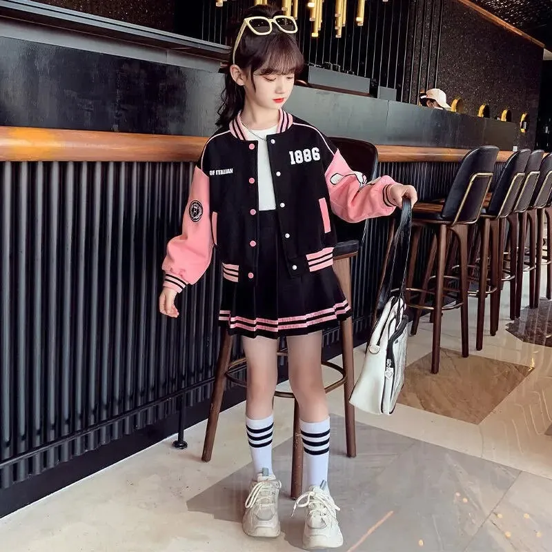 Baseball Kids Suits Jacket & Pleated Skirt 2 Pcs Outfits