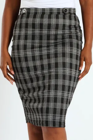 Basic Tartan Check Career Skirt - Black/White