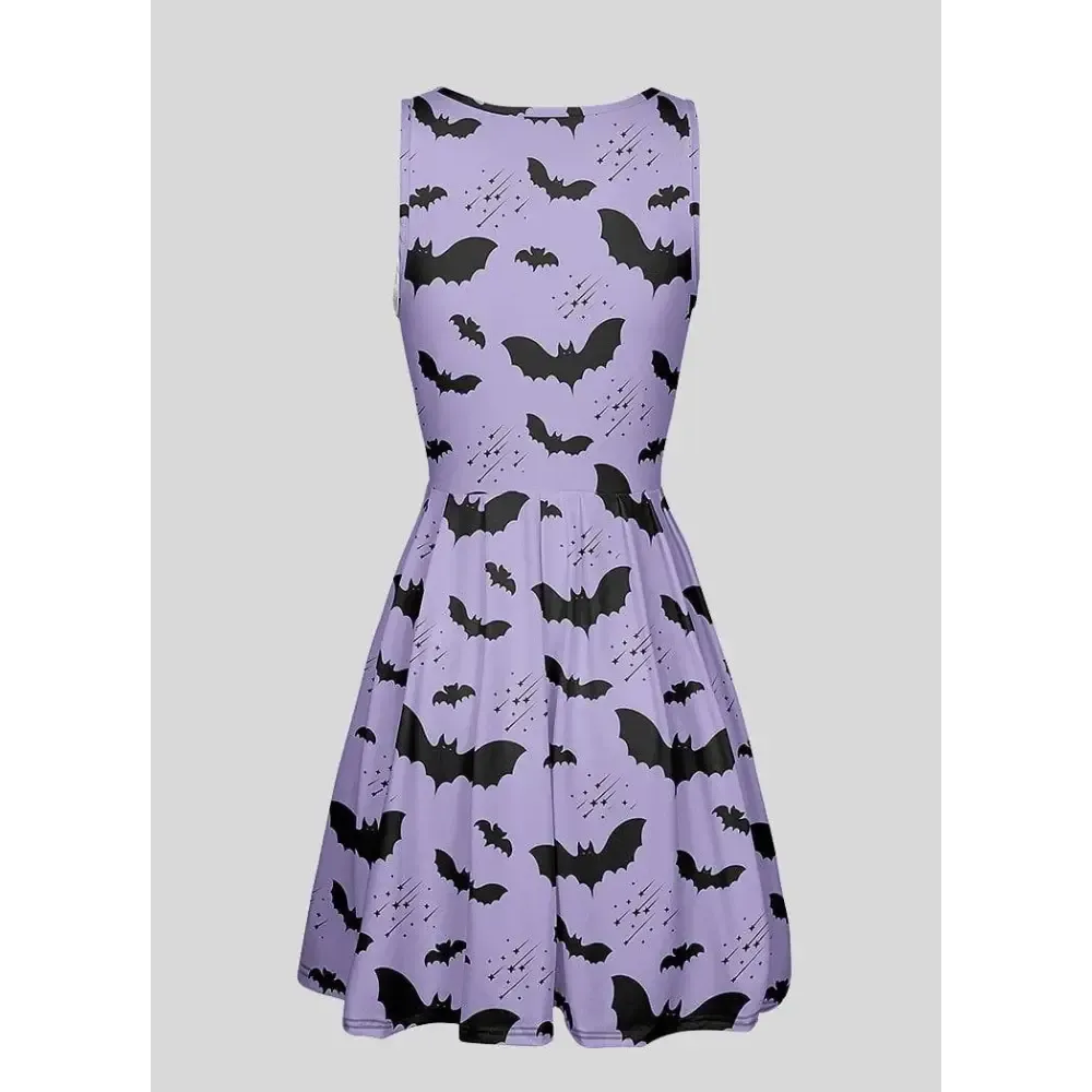 Bat Pattern Skater Pastel Goth Dress for a Whimsical Look