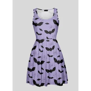 Bat Pattern Skater Pastel Goth Dress for a Whimsical Look