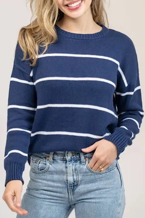 Beau & Ro Striped Sweater in Navy