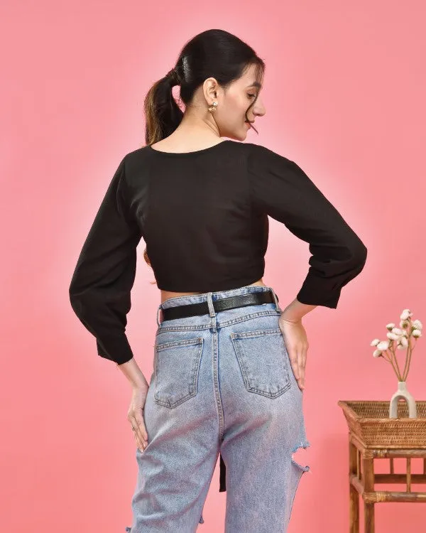 Black Crop Top Blouse