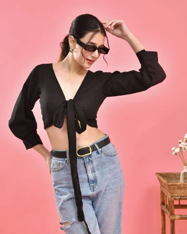 Black Crop Top Blouse