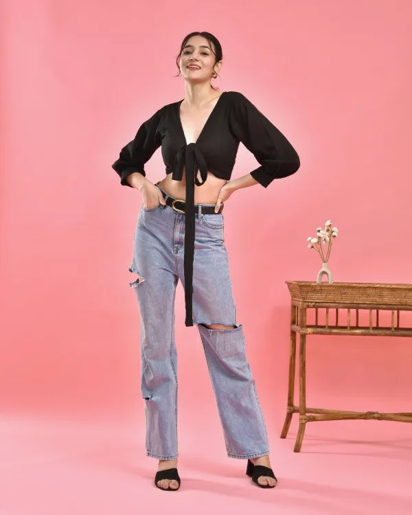 Black Crop Top Blouse