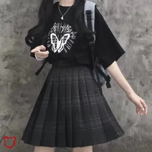 Black Grunge Plaid Skirt - No Regrets'
