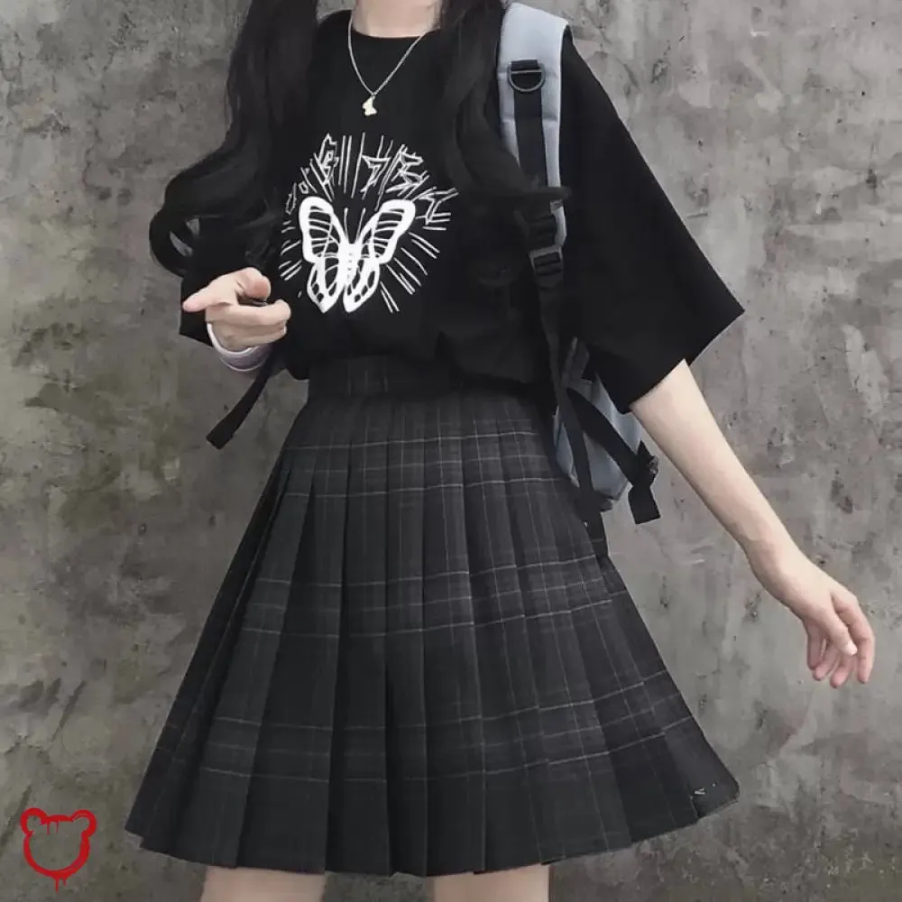 Black Grunge Plaid Skirt - No Regrets'