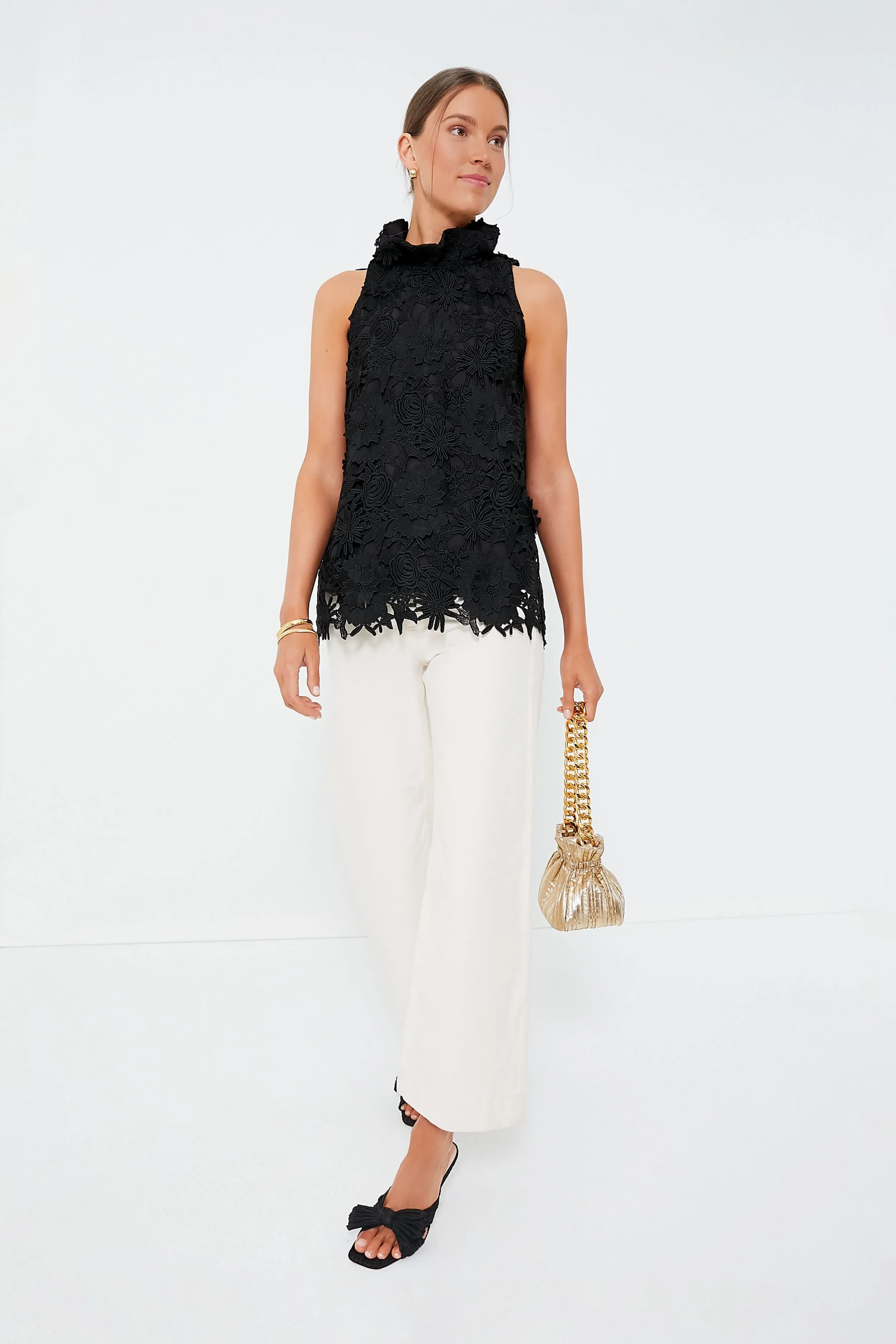 Black Guipure Lace Mason Top