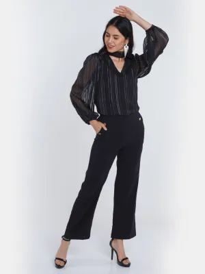 Black Striped Tie-Up Top