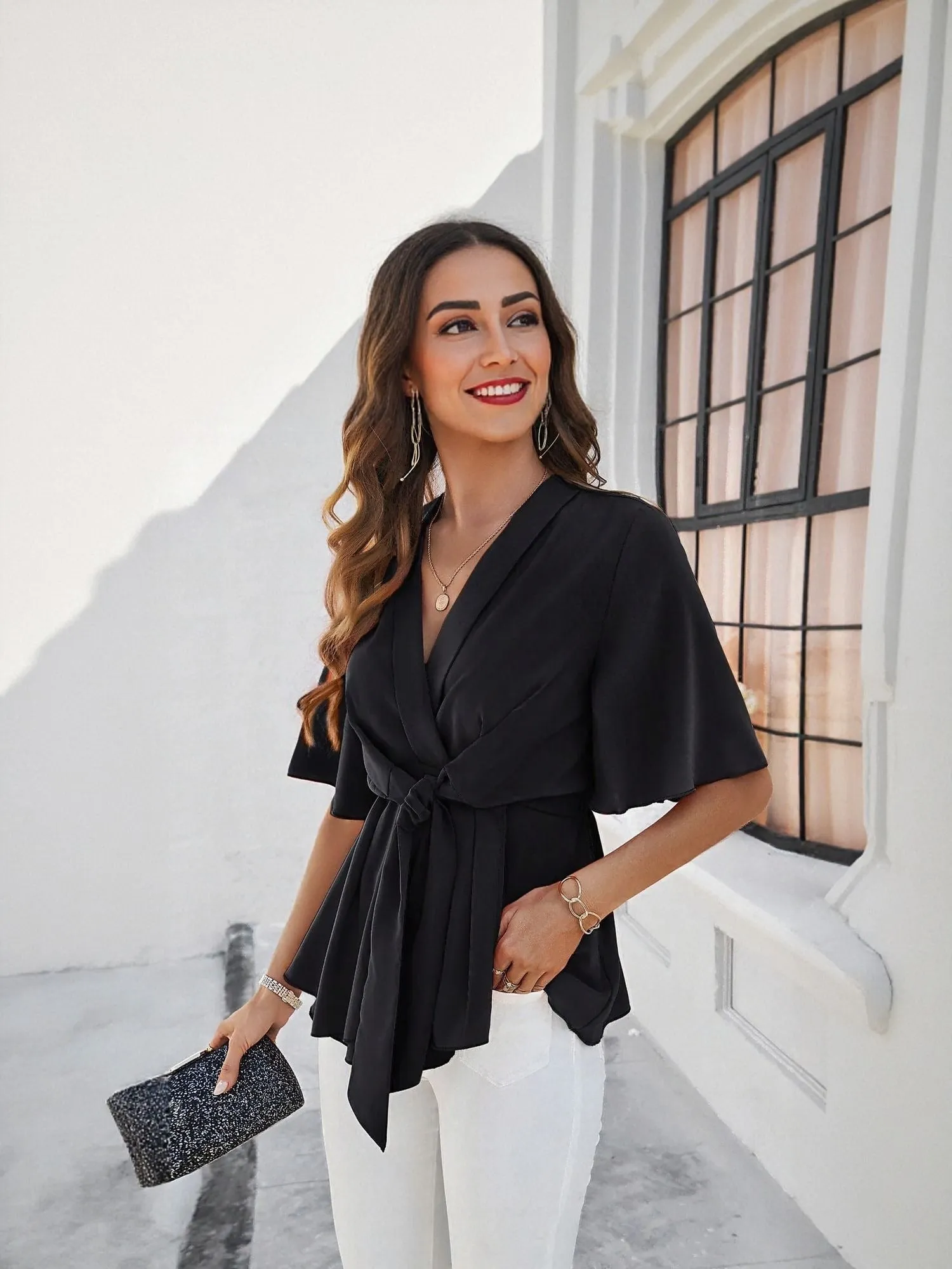 Black Tie Up Detail Shirt