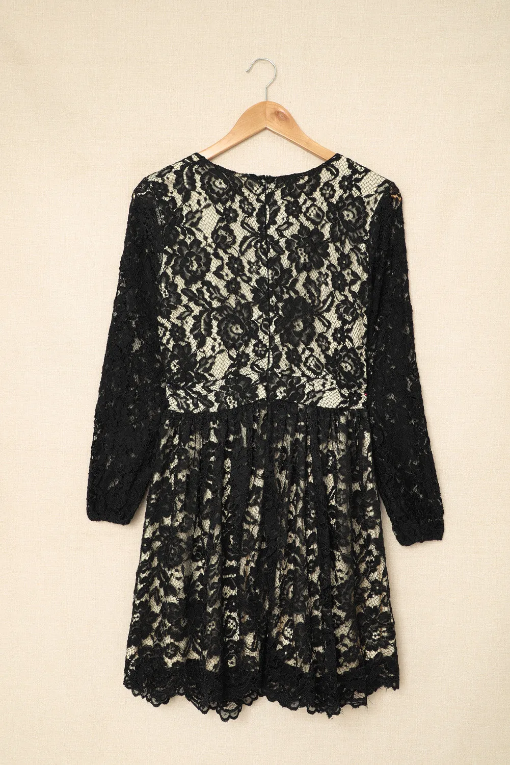Black V Neck Lace Skater Mini Dress