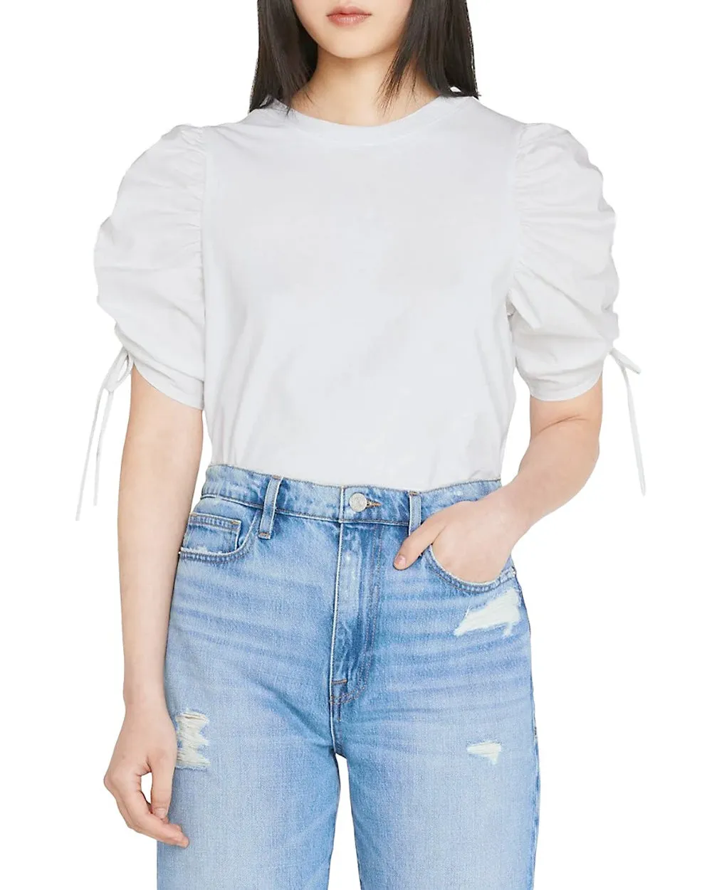 Blanc Ruched Tie Sleeve Tee
