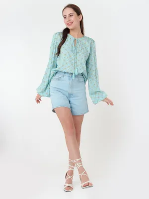 Blue Geometric Print Straight Top