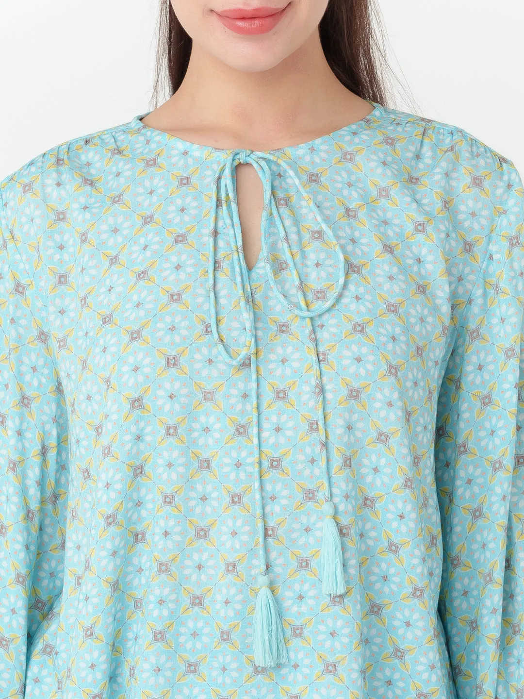 Blue Geometric Print Straight Top