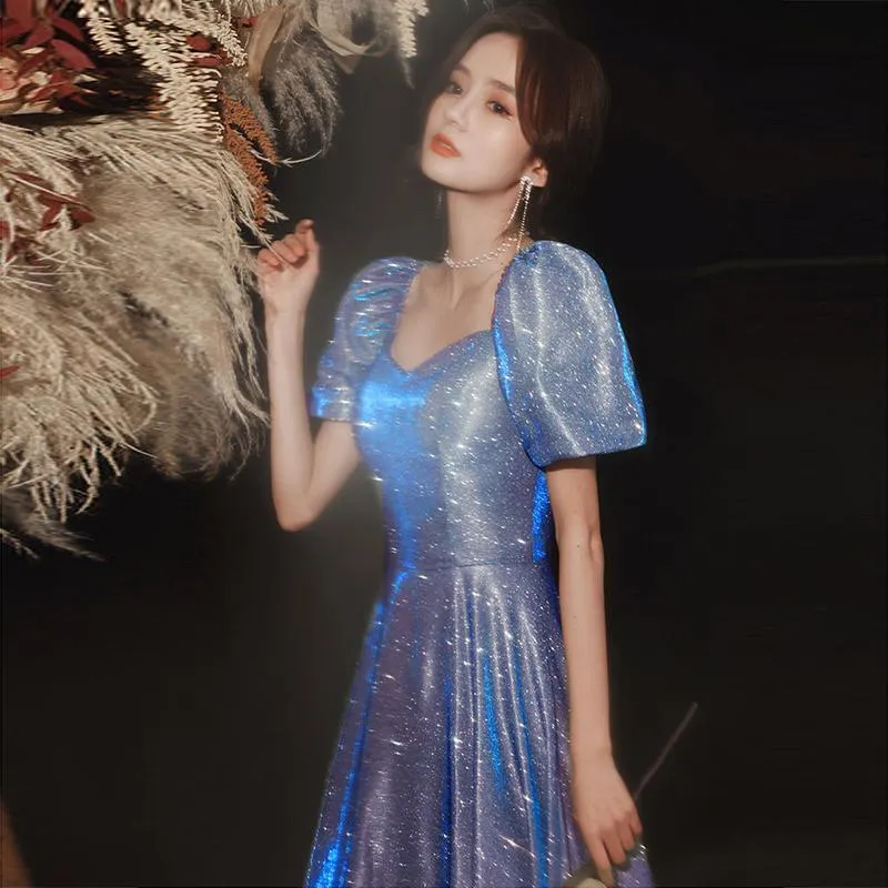 Blue Sweetheart Neck Caftan Evening Dresses Flowers Full Sleeve Arabic Special Occasion Dresses Evening Party Gowns