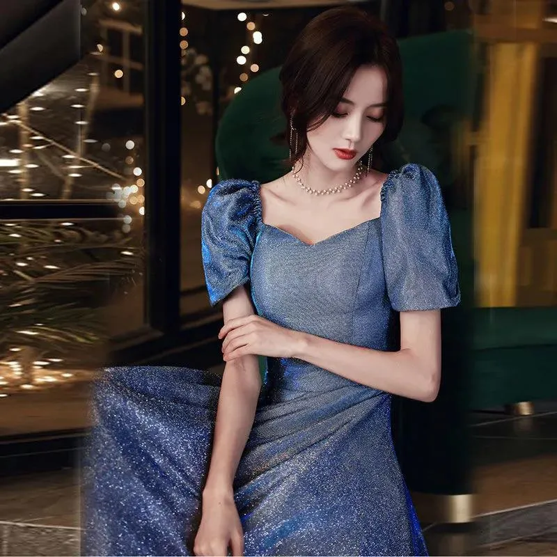 Blue Sweetheart Neck Caftan Evening Dresses Flowers Full Sleeve Arabic Special Occasion Dresses Evening Party Gowns