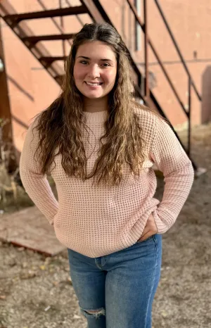 Blush Crew Neck Waffle Sweater