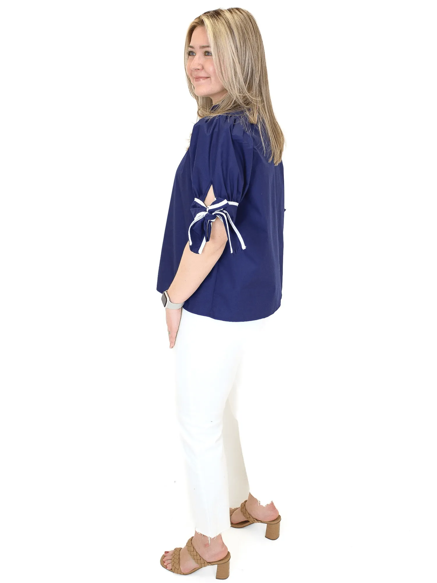 Bow Sleeve Sailor Top - Navy