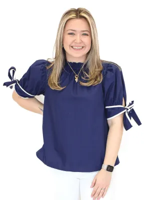 Bow Sleeve Sailor Top - Navy