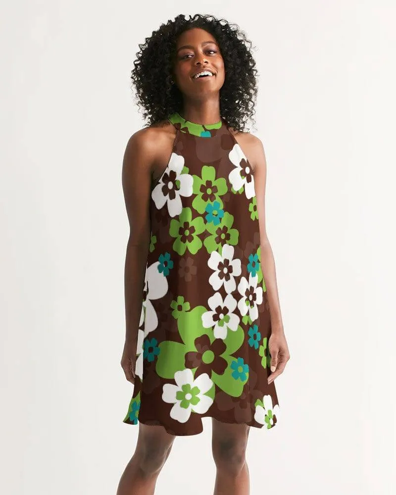 Brown Hawaiian Flora Halter Dress