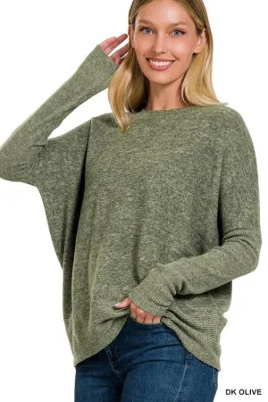 Brushed Melange Dolman Sleeve Sweater