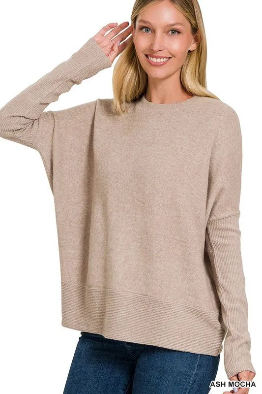 Brushed Melange Dolman Sleeve Sweater