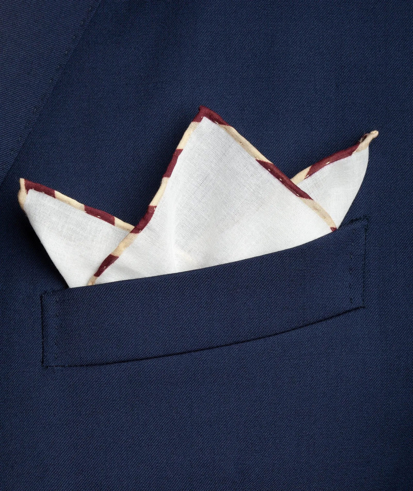 Burgundy Beige Striped Cotton Pocket Square