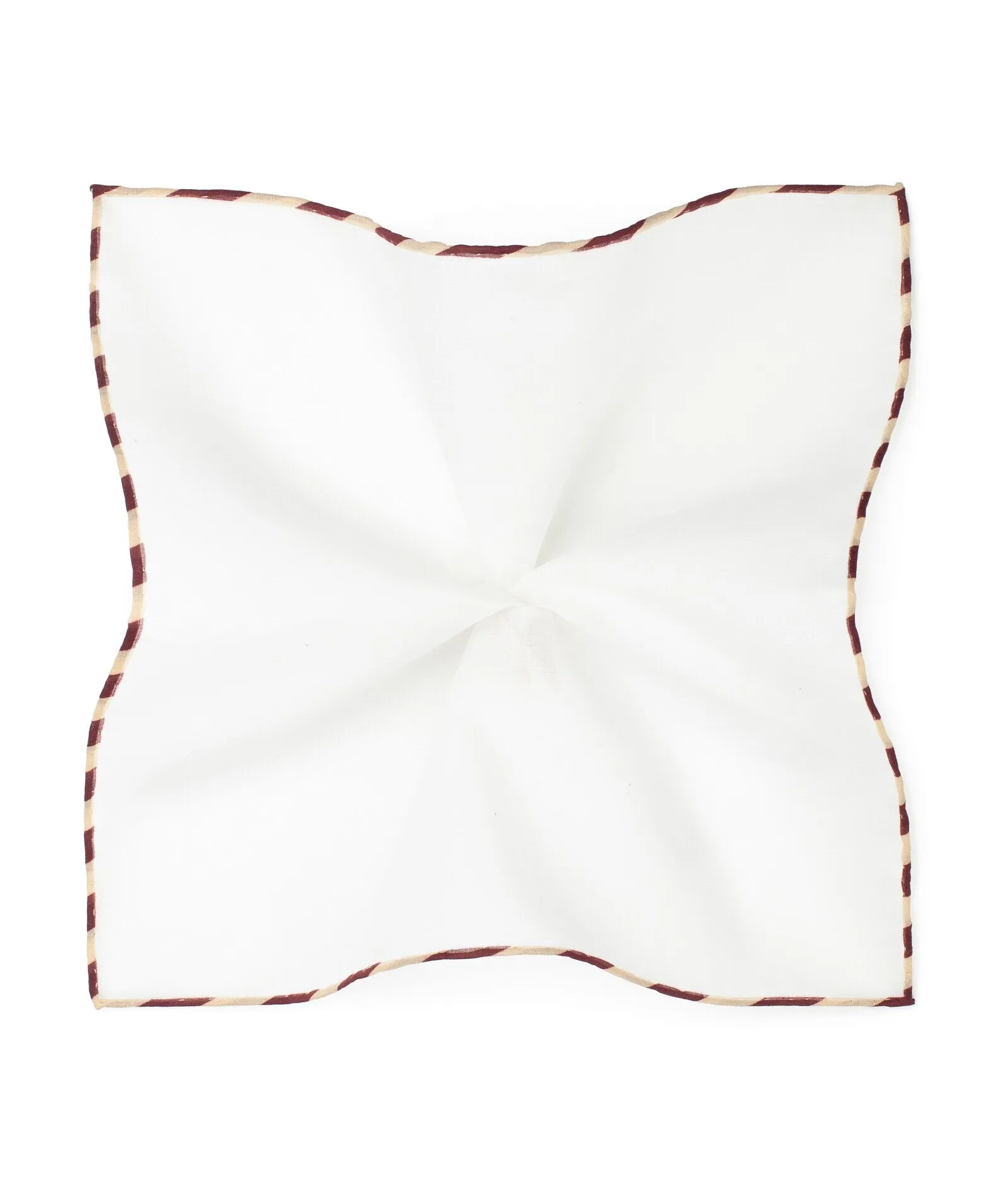 Burgundy Beige Striped Cotton Pocket Square
