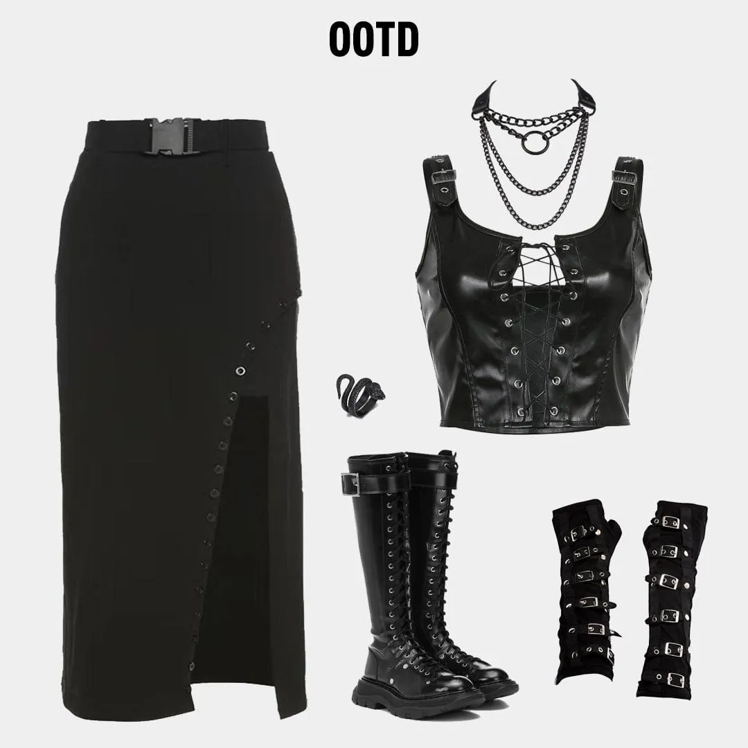 Buttons Buckle Belt Skirt