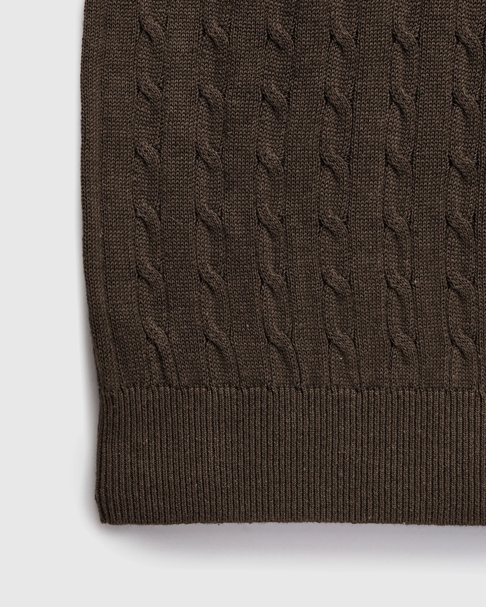 Cable Knit Polo Short Sleeve Sweater in Brown