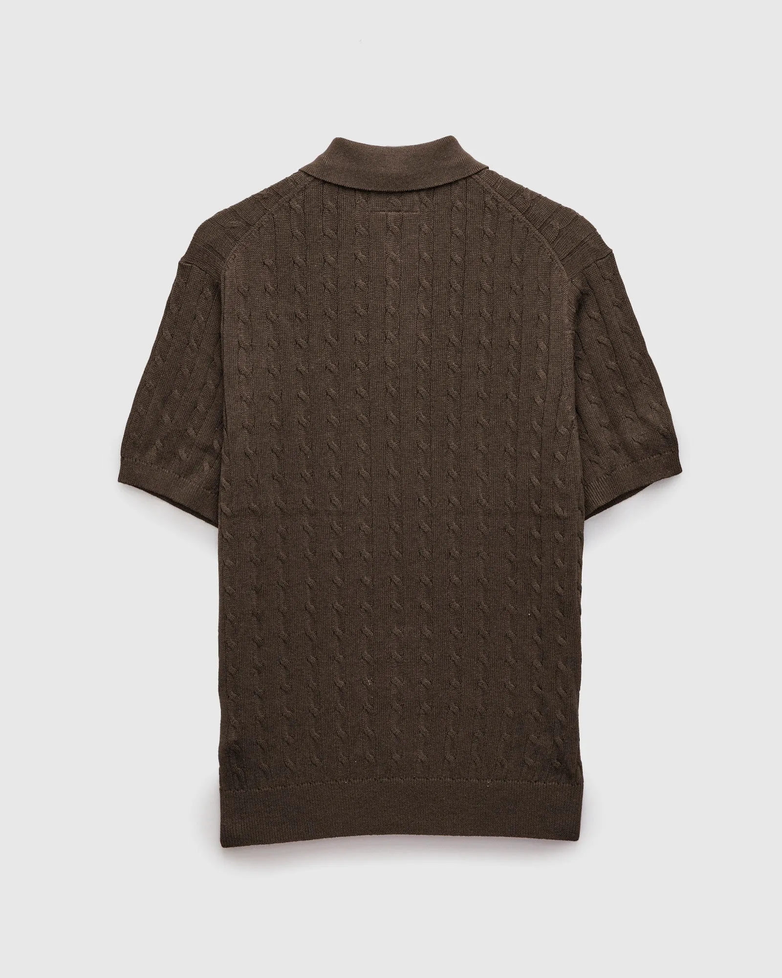 Cable Knit Polo Short Sleeve Sweater in Brown