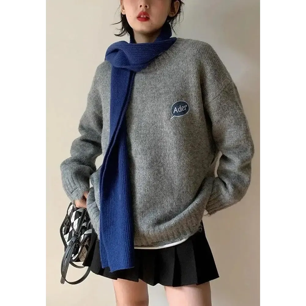 Cartoon Embroidered Knitted Sweater with Ripped Details