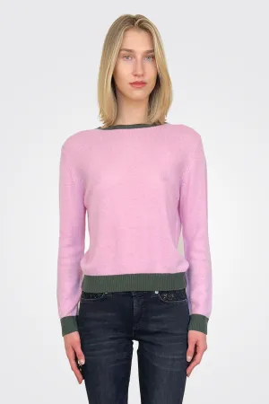Cashmere Wool Contrast Crew - Rose Khaki