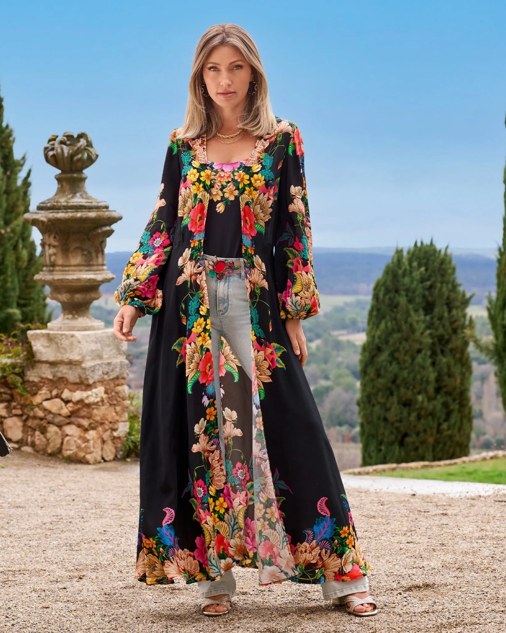 Castillo Gardens Luxe Full Length Duster Black/Magenta