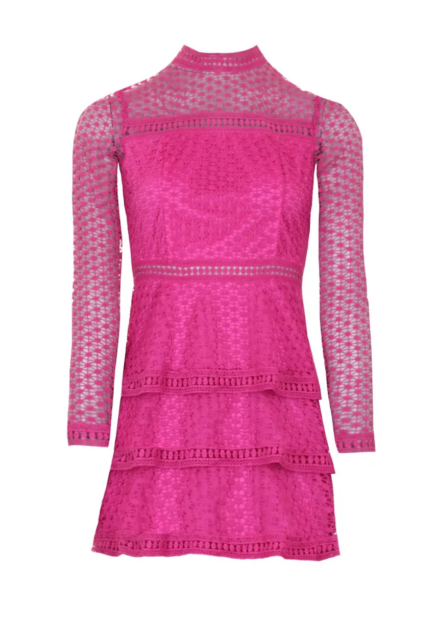 Cerise Crochet Long Sleeved Dress