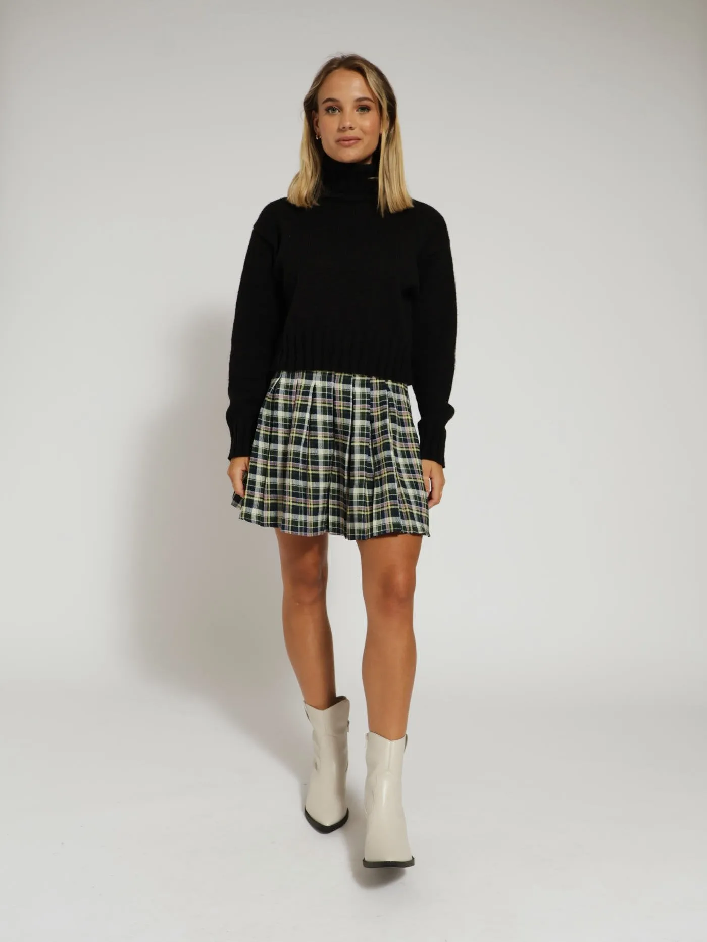 Check Pleated Skirt