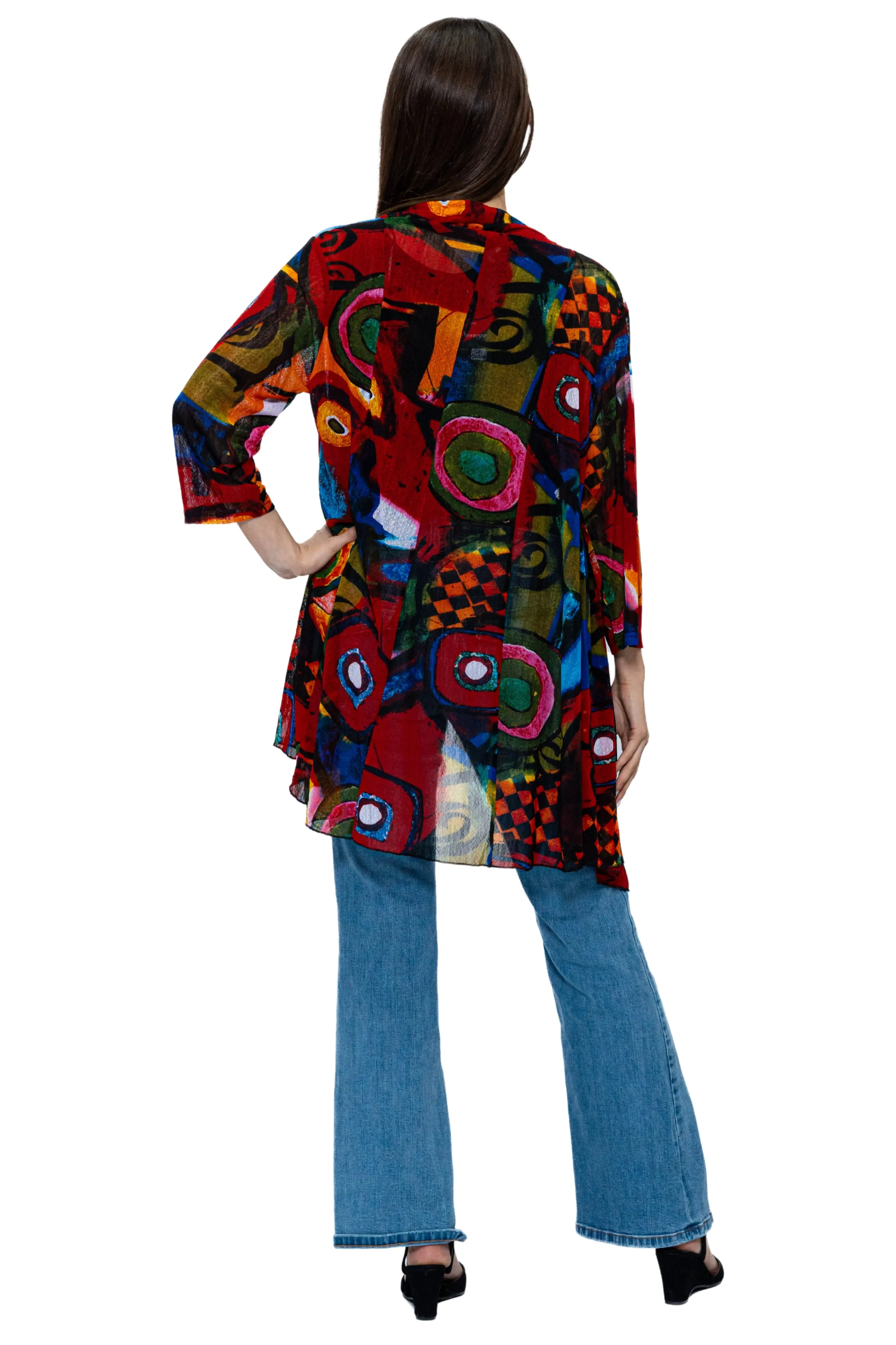 CHJ-3004 Mesh Print Duster Blazer Jacket