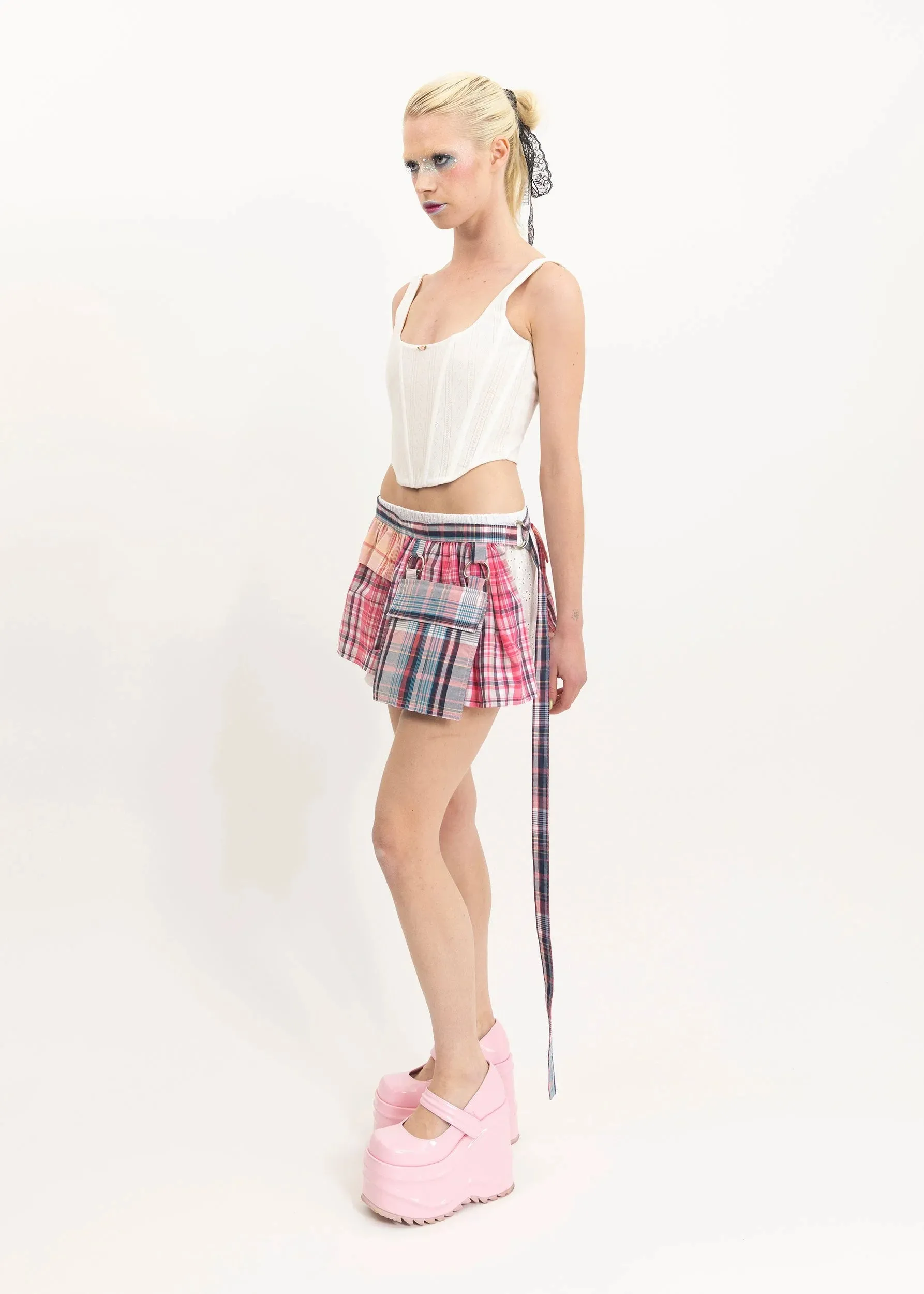 Clashing tartan half skirt