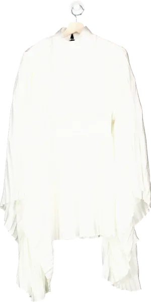 Club L White Pleated High-Neck Skater Mini Dress With Cape Sleeves UK 6