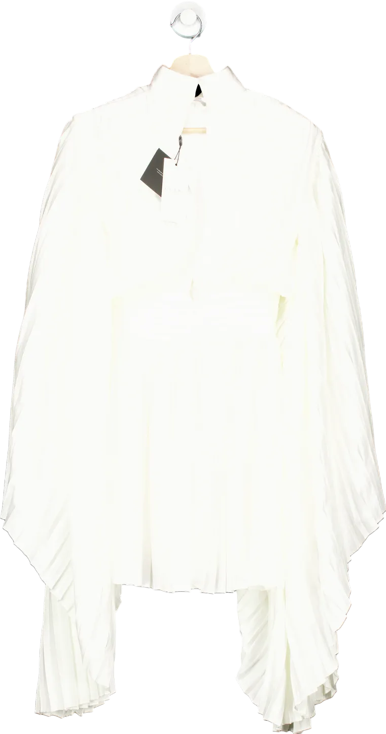 Club L White Pleated High-Neck Skater Mini Dress With Cape Sleeves UK 6