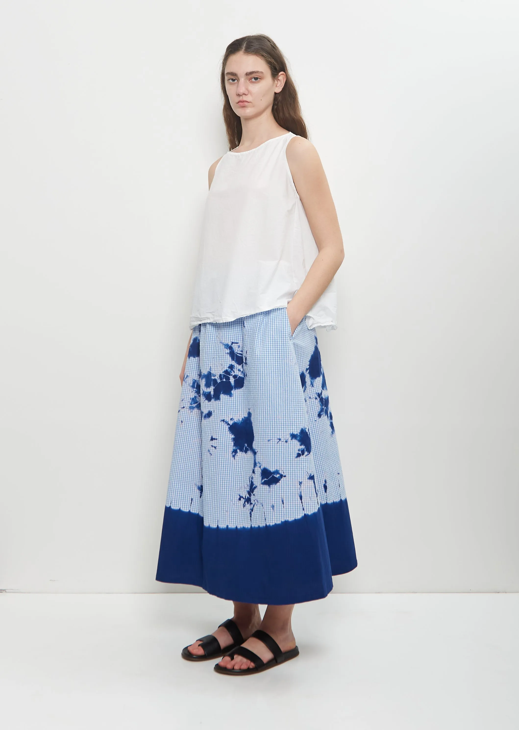 Cotton Gingham Check Flare Skirt