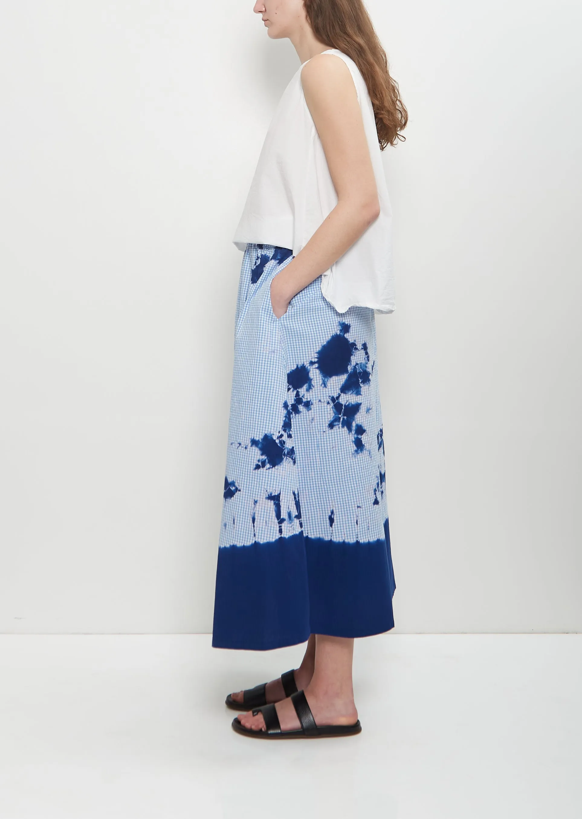 Cotton Gingham Check Flare Skirt