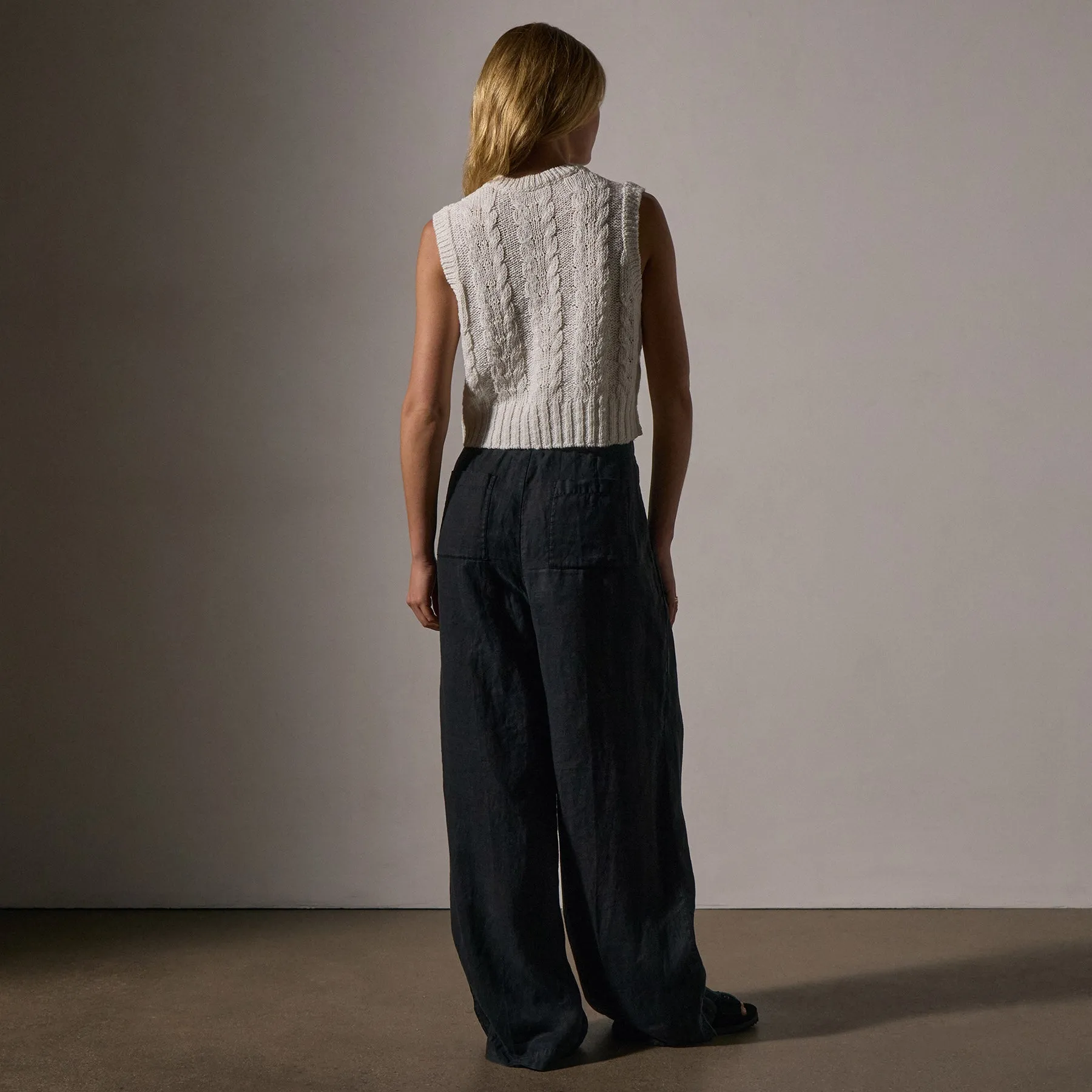 Cotton Linen Cable Knit Vest - White