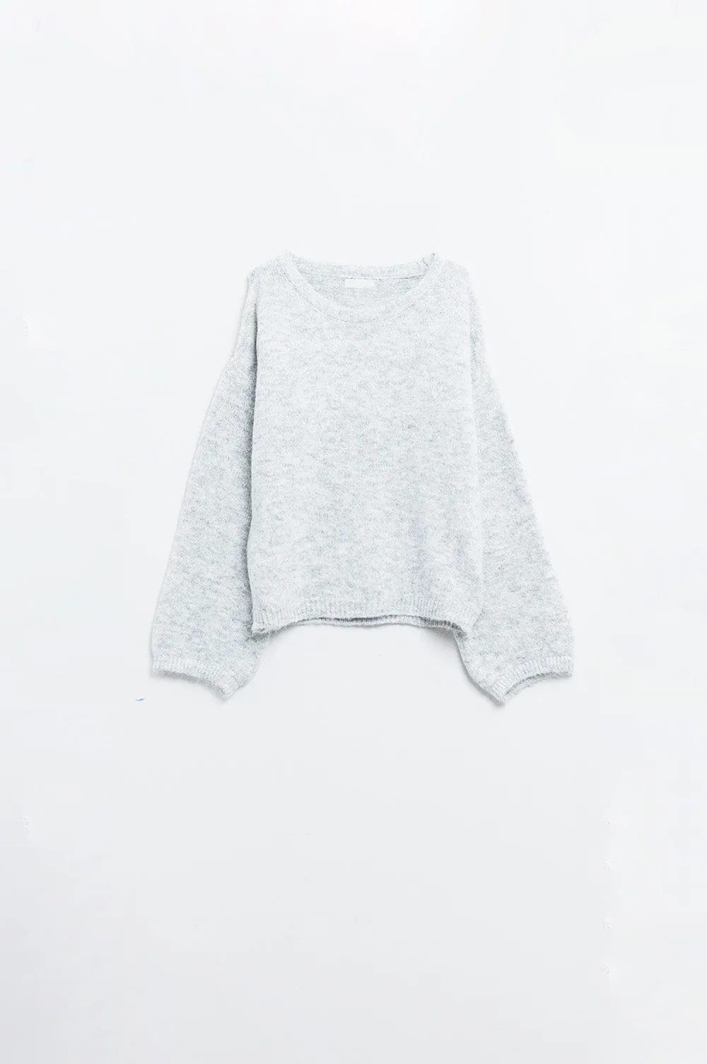 Cozy Balloon Sleeve Sweater in light grey